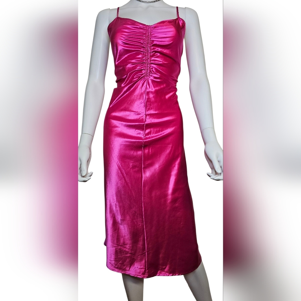 a new day Fuchsia Satin Maxi Dress